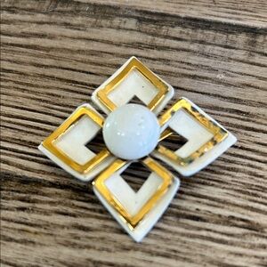 Gold and White vintage Geometric Brooch